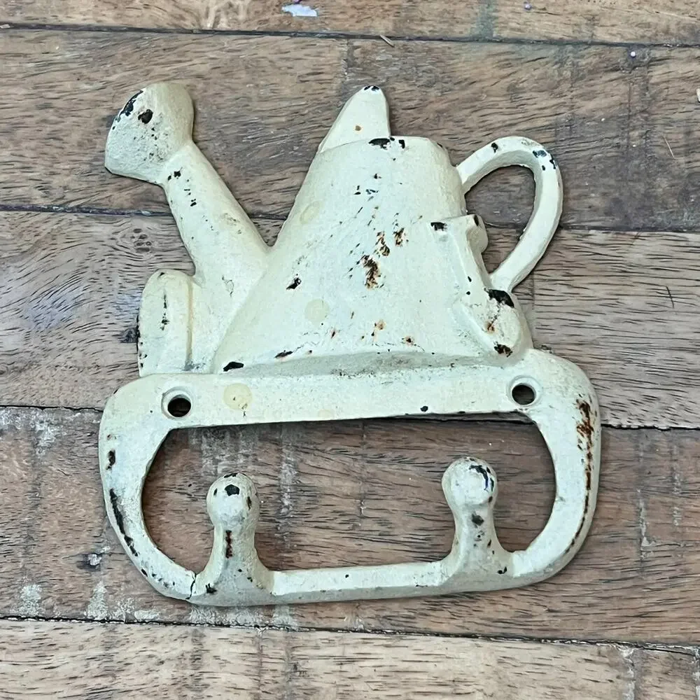Watering Can Wall Hook Cast Iron Leash Key Towel Coat Hanger Rustic Antique